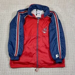 Vintage 90s Cleveland Indians MLB Baseball Starter Jacket Large Windbreaker Coat